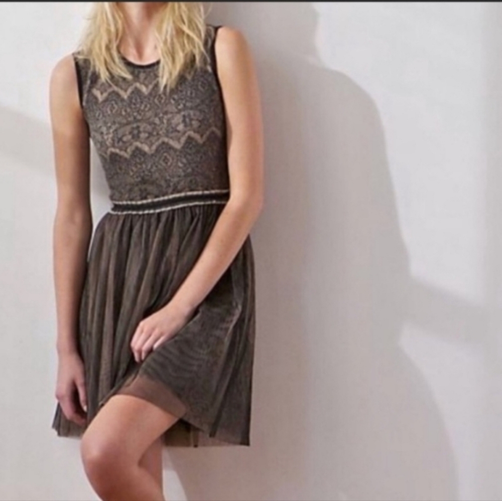 Anthropologie Weston Wear Tulle‎ dress Dulcie Lace Tie Back Black Beige Size XS